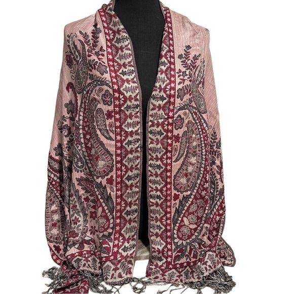 Elegant Large Shawl Wrap Double-sided Super Soft Quality Rayon Silver Black Pink - Picture 9 of 16
